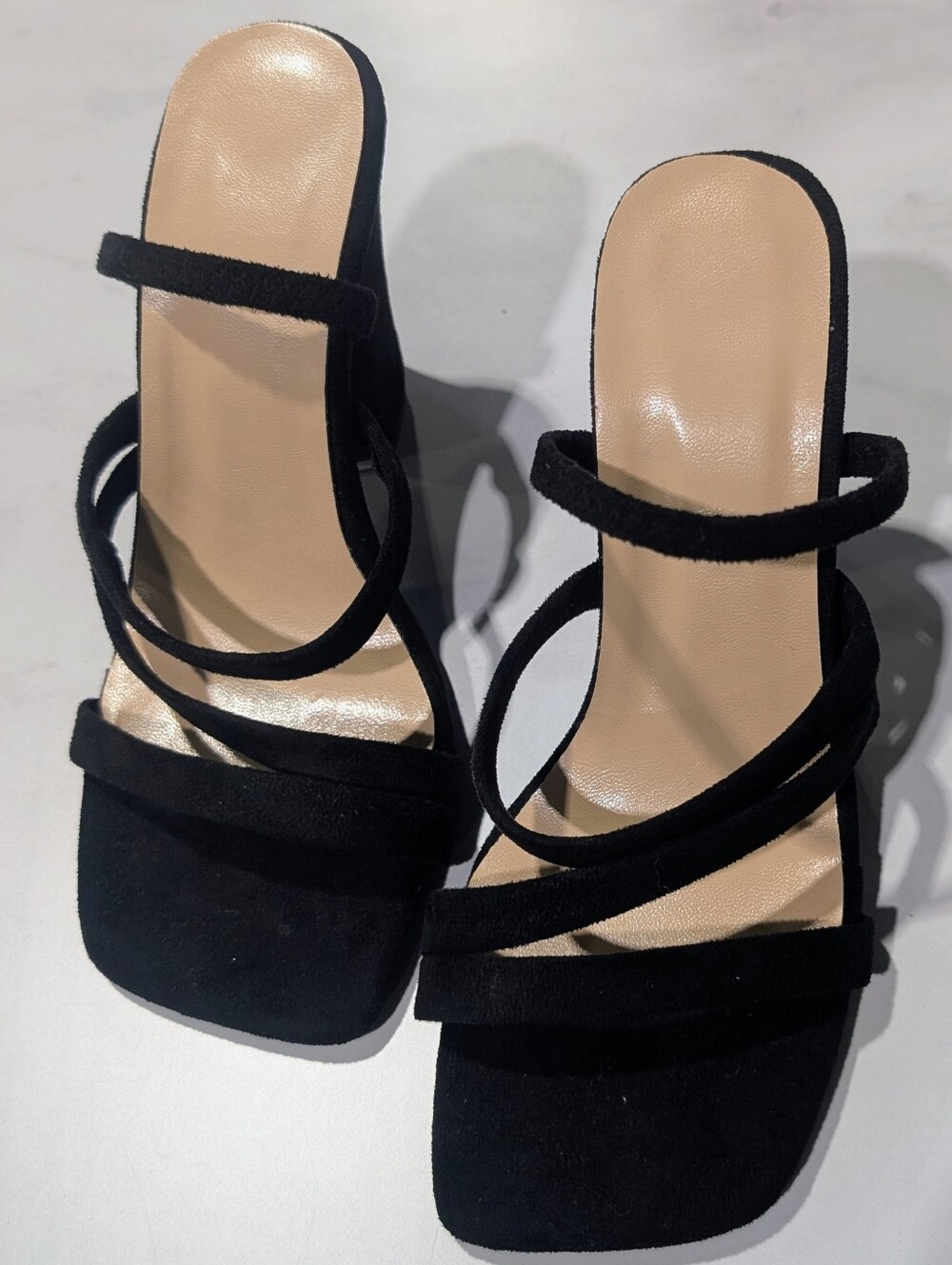 Black Strappy Square-Toe Heeled Sandals - Women